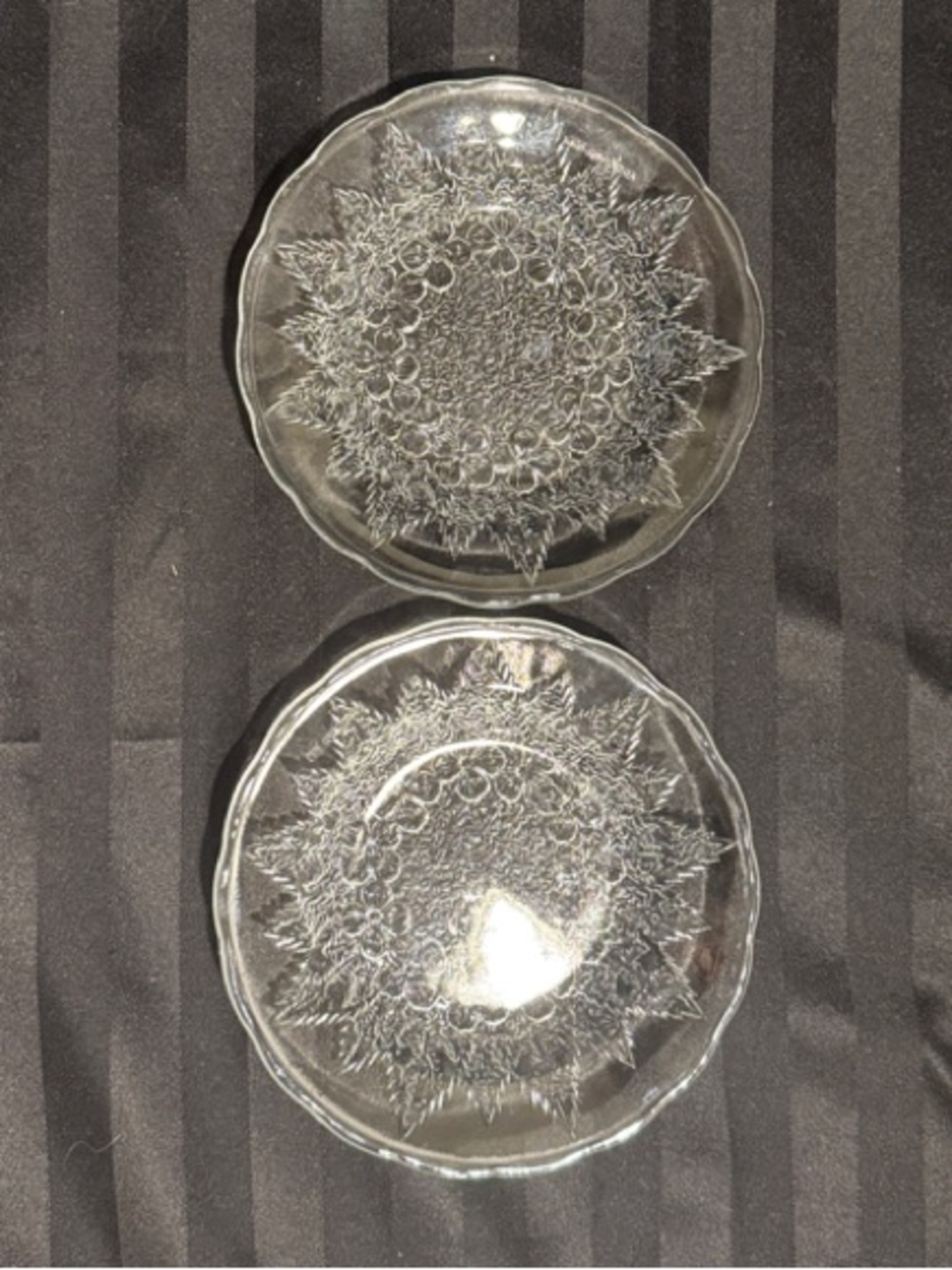 Two Pressed Clear Glass Plates with Floral Design